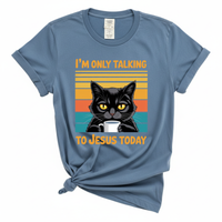 Load image into Gallery viewer, I'm Only Talking to Jesus Today Cat Shirt, Christian Cat Lover Gift, Funny Faith Tee, Vintage Religious Cat Design, Coffee Lover Shirt