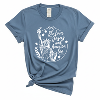 Load image into Gallery viewer, She Loves Jesus And America Too - Comfort Colors Women's Tee