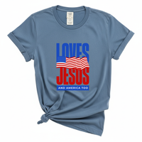 Load image into Gallery viewer, Love Jesus and America Too Shirt - Patriotic Christian Comfort Colors Tee