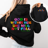 Load image into Gallery viewer, God is Within Her, She will not fall - Front And Back Printed Hoodie
