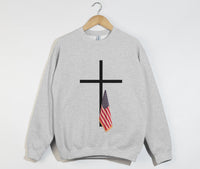 Load image into Gallery viewer, American Flag Cross Shirt - Patriotic Christian Sweatshirt
