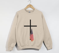 Load image into Gallery viewer, American Flag Cross Shirt - Patriotic Christian Sweatshirt
