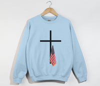 Load image into Gallery viewer, American Flag Cross Shirt - Patriotic Christian Sweatshirt
