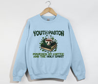 Load image into Gallery viewer, Powered By Coffee And The Holy Spirit - Christian Sweatshirt, Youth Pastor Gift
