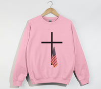 Load image into Gallery viewer, American Flag Cross Shirt - Patriotic Christian Sweatshirt
