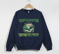 Load image into Gallery viewer, Powered By Coffee And The Holy Spirit - Christian Sweatshirt, Youth Pastor Gift
