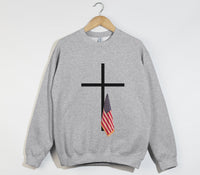 Load image into Gallery viewer, American Flag Cross Shirt - Patriotic Christian Sweatshirt
