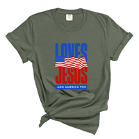 Load image into Gallery viewer, Love Jesus and America Too Shirt - Patriotic Christian Comfort Colors Tee