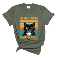 Load image into Gallery viewer, I'm Only Talking to Jesus Today Cat Shirt, Christian Cat Lover Gift, Funny Faith Tee, Vintage Religious Cat Design, Coffee Lover Shirt