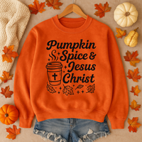 Load image into Gallery viewer, Fall Vibes Sweatshirt - Pumpkin Spice &amp; Jesus Christ
