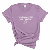 Load image into Gallery viewer, Running on Coffee and Rosaries - Catholic Shirt, Coffee Lover Tee