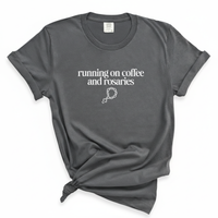 Load image into Gallery viewer, Running on Coffee and Rosaries - Catholic Shirt, Coffee Lover Tee