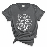 Load image into Gallery viewer, She Loves Jesus And America Too - Comfort Colors Women's Tee