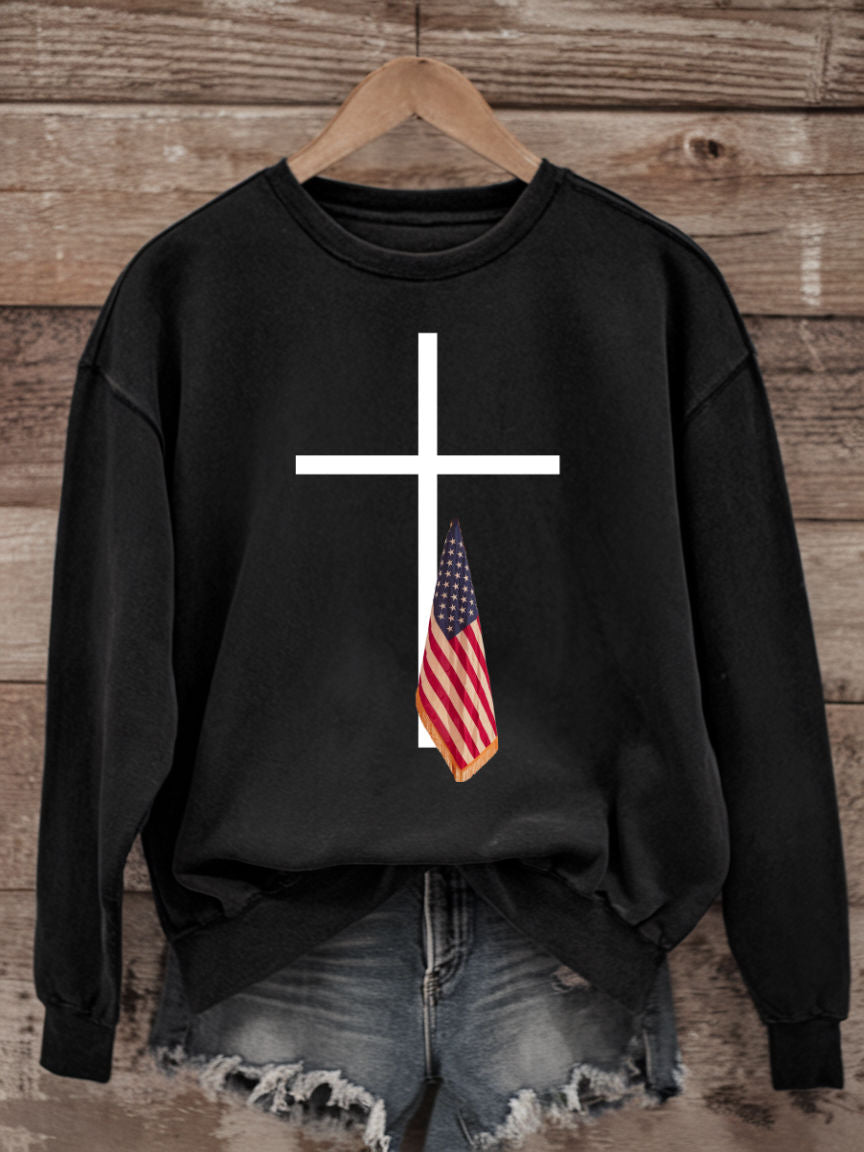 American Flag Cross Shirt - Patriotic Christian Sweatshirt