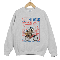 Load image into Gallery viewer, Get In Loser Faith Feral Freedom Raccoon Shirt - Funny Patriotic Raccoon Sweatshirt