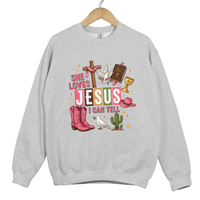 Load image into Gallery viewer, She Loves Jesus I Can Tell Shirt - Christian Western Top, Country Jesus Sweatshirt