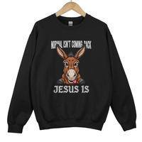 Load image into Gallery viewer, Christian Christmas Sweatshirt - Normal Isn't Coming Back Jesus Is