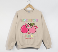Load image into Gallery viewer, Love Never Fails - 1 Corinthians 13:8 Christian Sweatshirt
