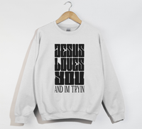 Load image into Gallery viewer, Jesus Loves You And I&#39;m Tryin - Christian Sweatshirt
