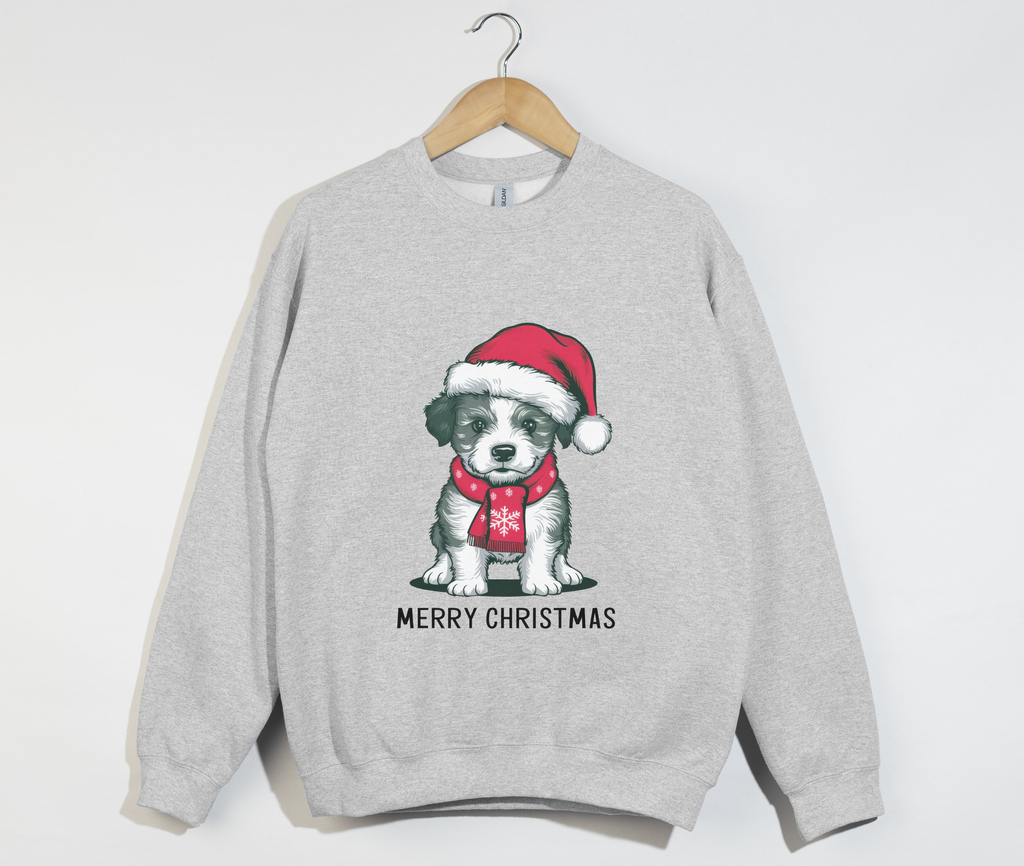 Merry Christmas Puppy Print Sweatshirt