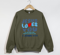Load image into Gallery viewer, Jesus Loves You, He Loved Us First - Christian Sweatshirt
