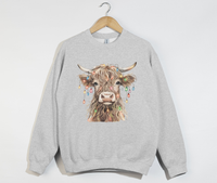 Load image into Gallery viewer, Highland Cow With Christmas Light Print - Sweatshirt
