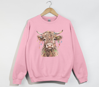 Load image into Gallery viewer, Highland Cow With Christmas Light Print - Sweatshirt
