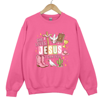 Load image into Gallery viewer, She Loves Jesus I Can Tell Shirt - Christian Western Top, Country Jesus Sweatshirt