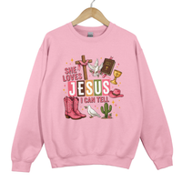 Load image into Gallery viewer, She Loves Jesus I Can Tell Shirt - Christian Western Top, Country Jesus Sweatshirt