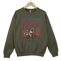 Load image into Gallery viewer, Get In Loser Faith Feral Freedom Raccoon Shirt - Funny Patriotic Raccoon Sweatshirt