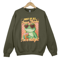 Load image into Gallery viewer, Jesus Thinks I'm A Delight - Funny Christian Frog Sweatshirt
