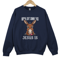 Load image into Gallery viewer, Christian Christmas Sweatshirt - Normal Isn't Coming Back Jesus Is