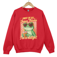 Load image into Gallery viewer, Jesus Thinks I'm A Delight - Funny Christian Frog Sweatshirt