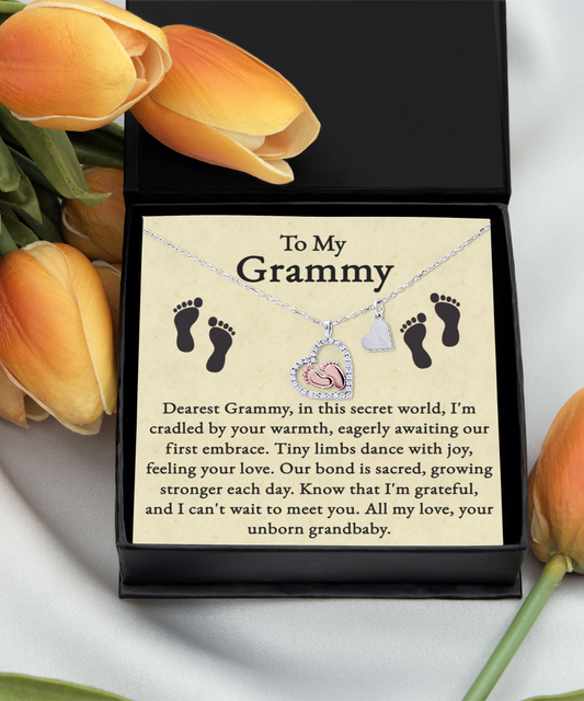 To my Grammy Baby Feet Necklace, New Grammy Gift from Expectant Mom