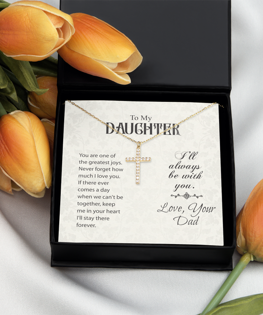 To My Daughter From Dad Gold Plated Sterling Silver Cross Dancing Necklace
