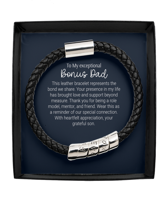 Mens Black Bracelet, for my dad, family gifts, world's best bonus dad, birthday present, bonus dad gift ideas, male jewelry, from son