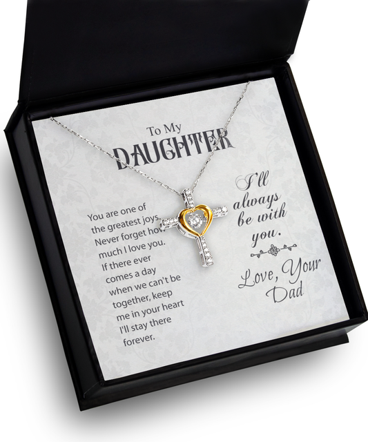 To My Daughter From Dad Gold Plated Sterling Silver Cross Dancing Necklace