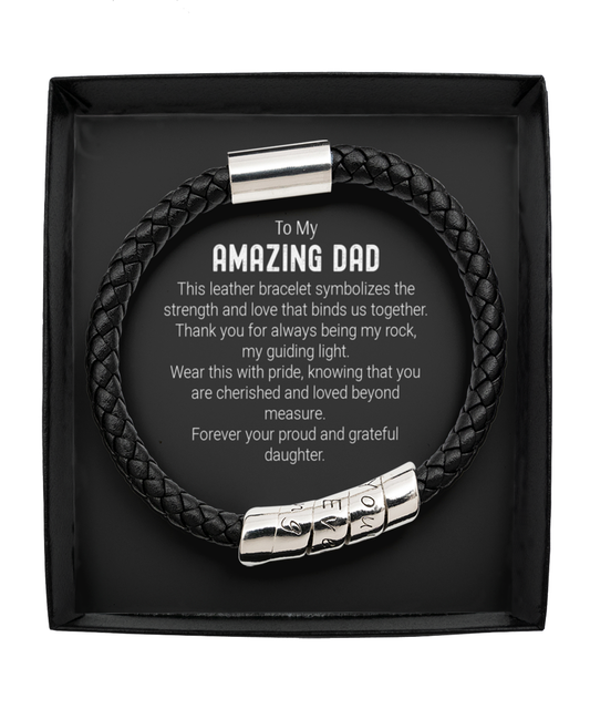 To my amazing dad, Mens Black Bracelet, for my dad, family gifts, world's best dad, birthday present, fathers day, father gift ideas, male jewelry, from daughter