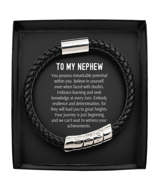 Nephew Black Braided Bracelet with Message, gift for nephew from aunt, uncle to nephew gift