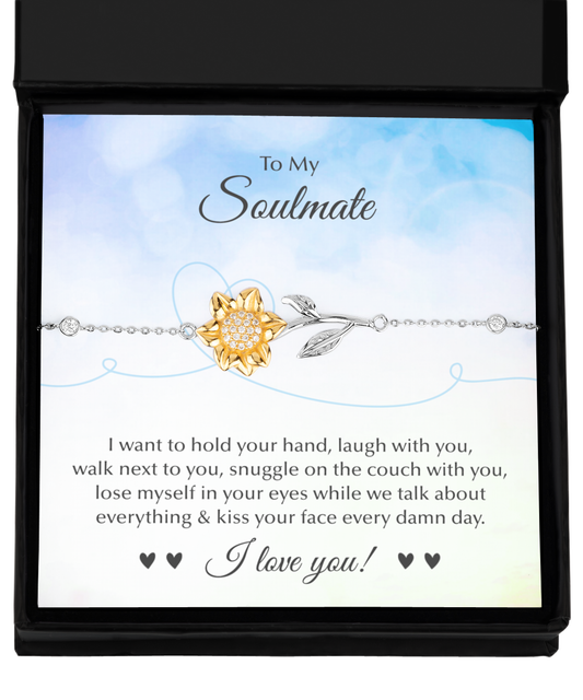 To my Soulmate Sterling Silver Sunflower Bracelet for Wife or Girlfriend