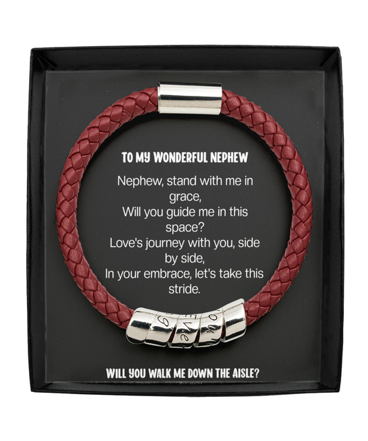 To my Wonderful Nephew Please Walk me down the Aisle, Wedding Party Proposal for Nephew, Engagement Favor for Best Nephew from Auntie - Maroon Bracelet
