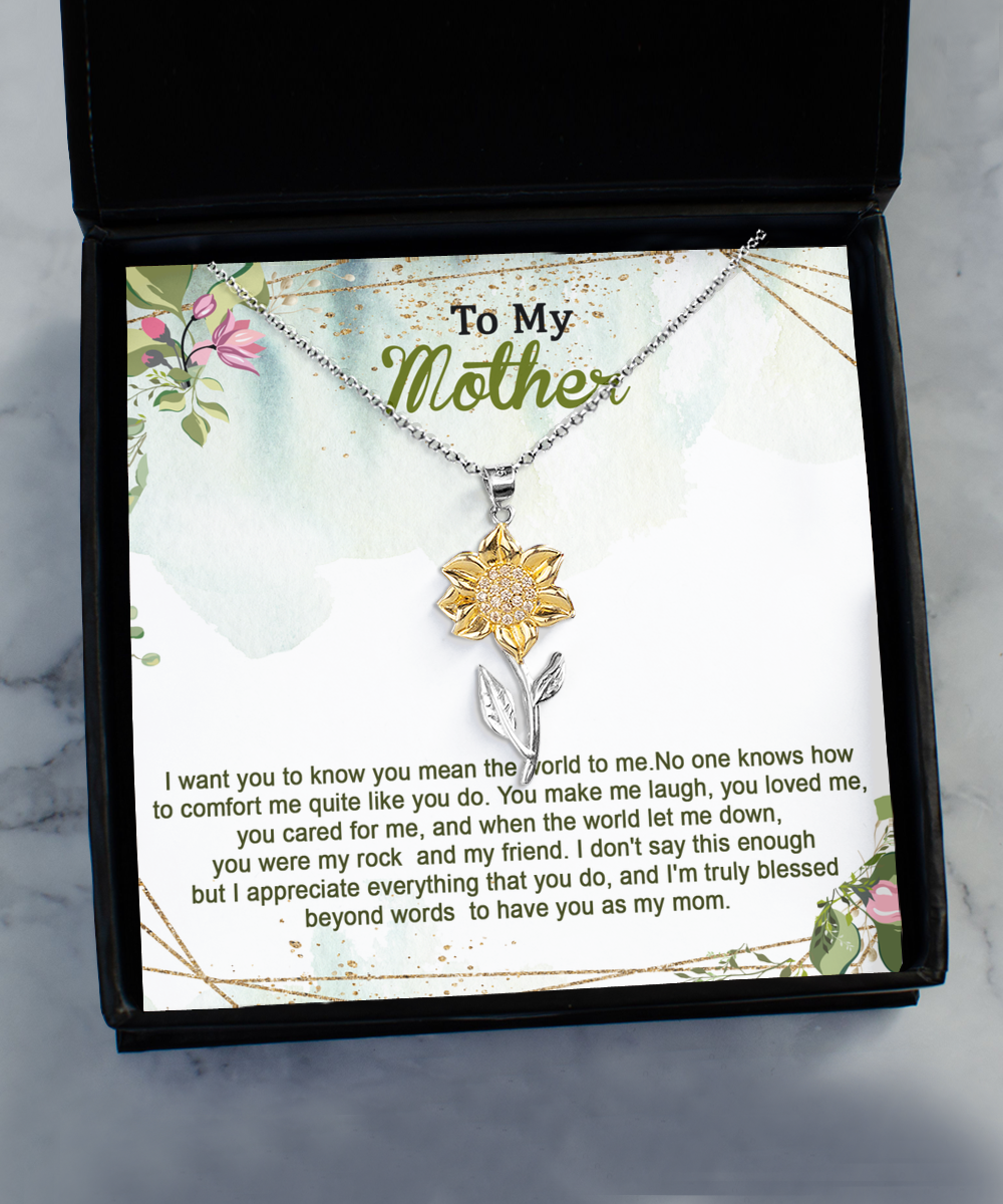 To My Mother, Sunflower Necklace, Sterling Silver, Mother Necklace Gift, Sentimental Gift, Mom Birthday Jewelry Gift, From Son or Daughter